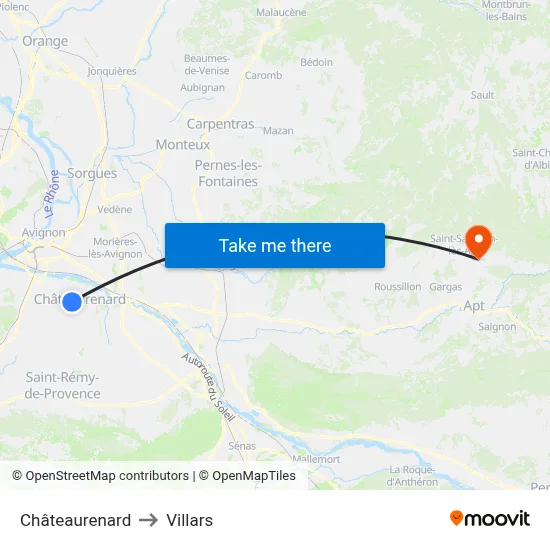 Châteaurenard to Villars map