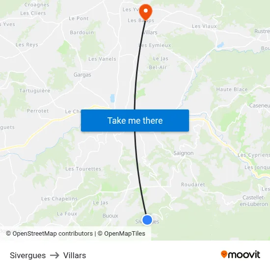 Sivergues to Villars map