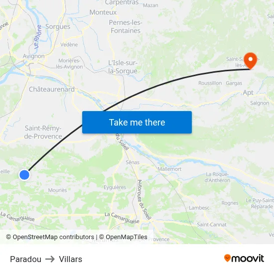 Paradou to Villars map