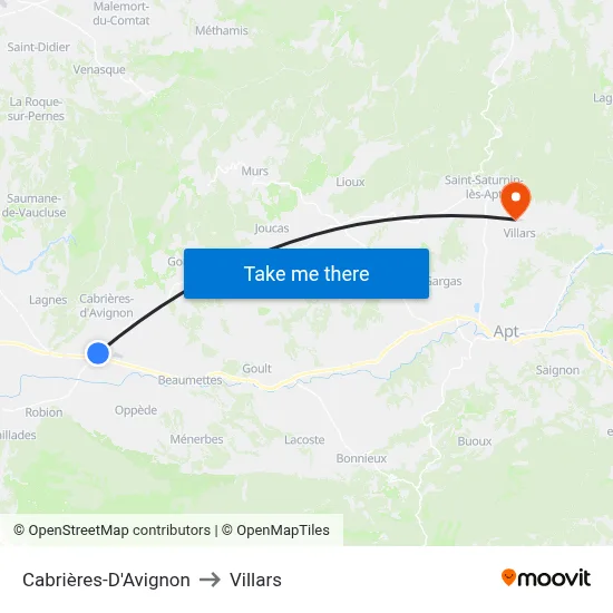 Cabrières-D'Avignon to Villars map