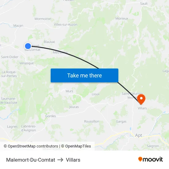 Malemort-Du-Comtat to Villars map