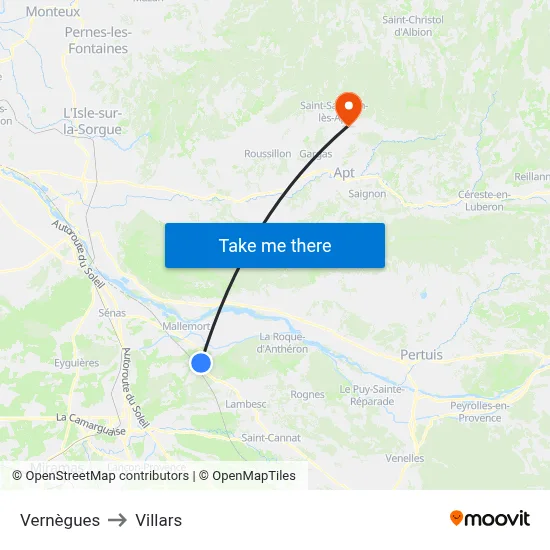 Vernègues to Villars map
