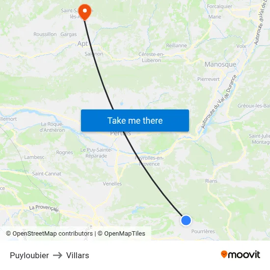 Puyloubier to Villars map
