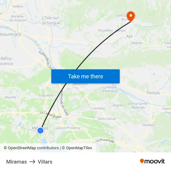 Miramas to Villars map