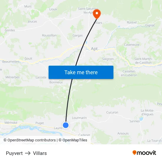 Puyvert to Villars map