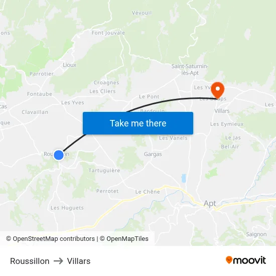 Roussillon to Villars map