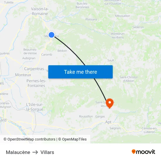 Malaucène to Villars map