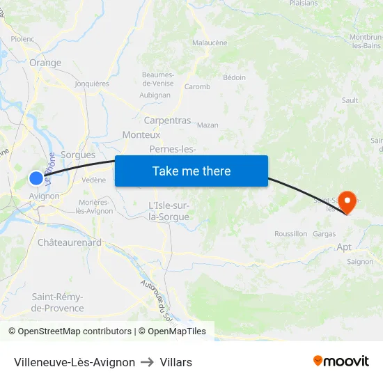 Villeneuve-Lès-Avignon to Villars map