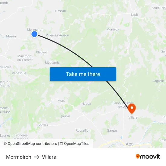 Mormoiron to Villars map