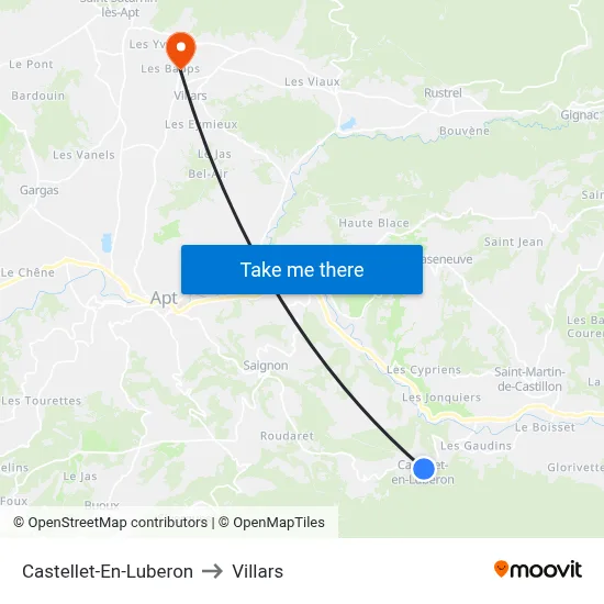 Castellet-En-Luberon to Villars map