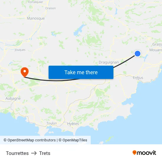 Tourrettes to Trets map