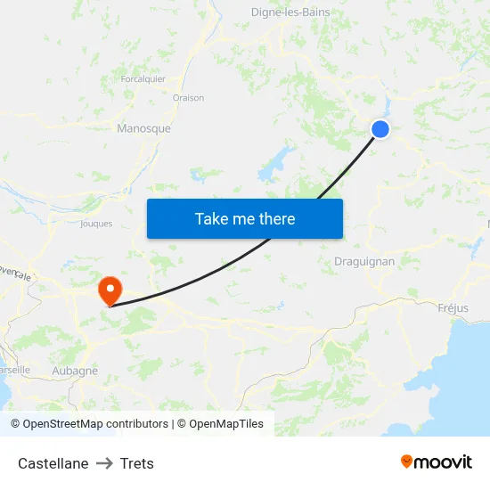 Castellane to Trets map