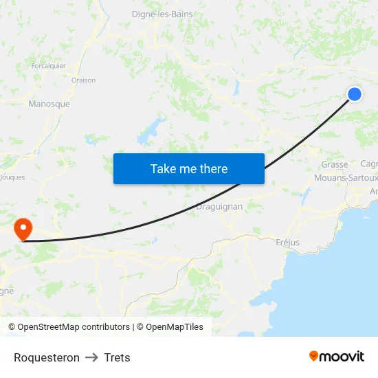 Roquesteron to Trets map