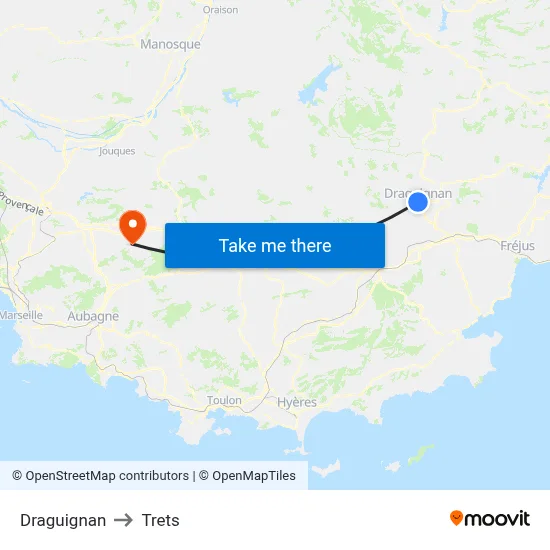 Draguignan to Trets map