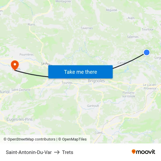 Saint-Antonin-Du-Var to Trets map
