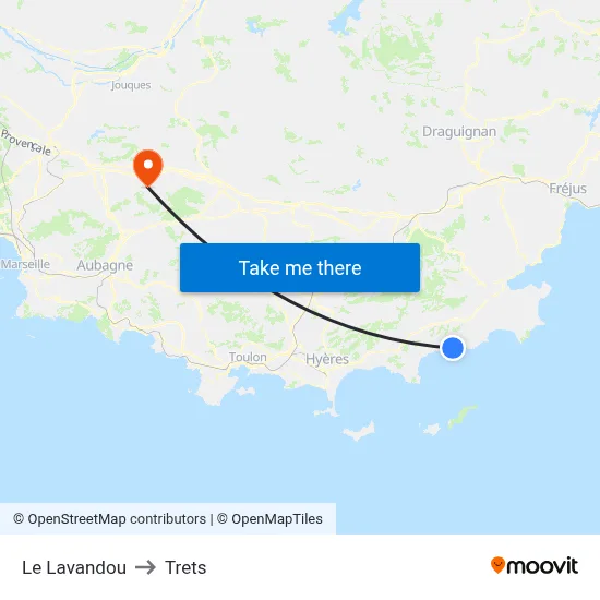 Le Lavandou to Trets map