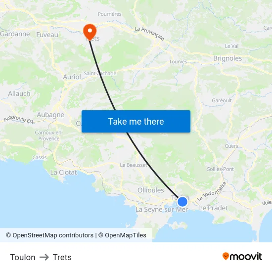 Toulon to Trets map