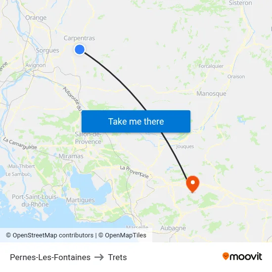 Pernes-Les-Fontaines to Trets map