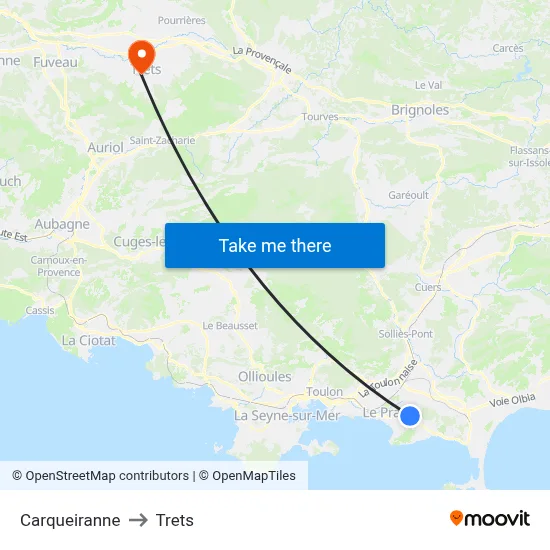 Carqueiranne to Trets map