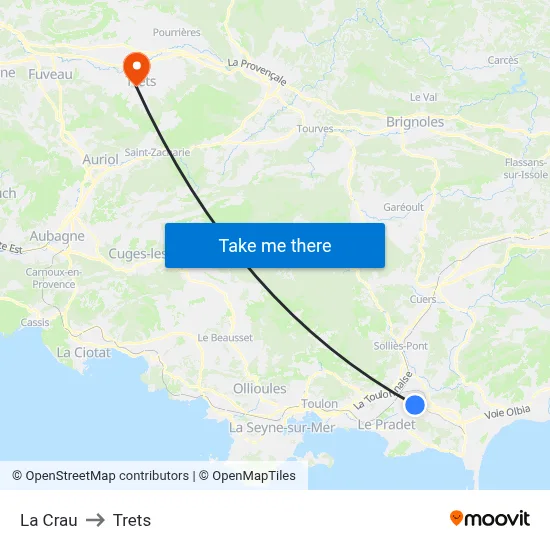 La Crau to Trets map