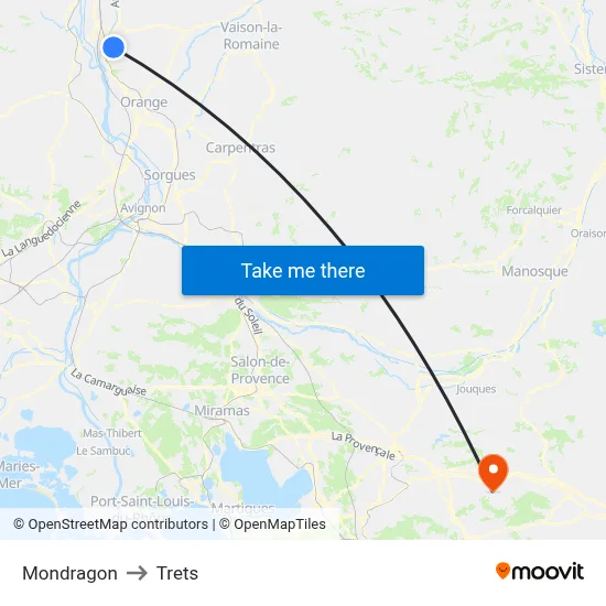 Mondragon to Trets map