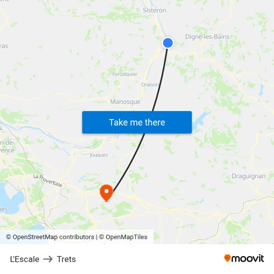 L'Escale to Trets map