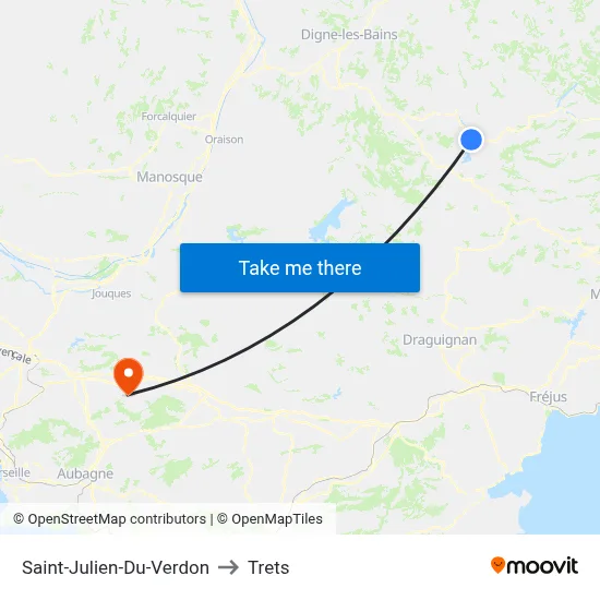 Saint-Julien-Du-Verdon to Trets map