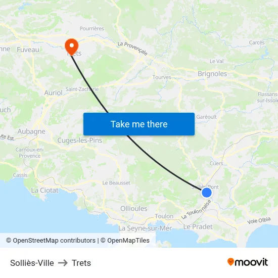 Solliès-Ville to Trets map