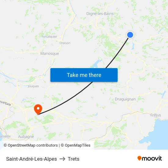 Saint-André-Les-Alpes to Trets map