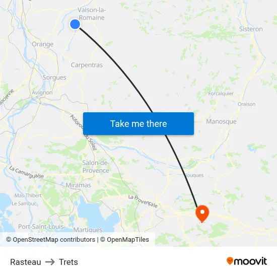 Rasteau to Trets map