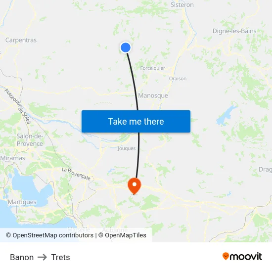 Banon to Trets map