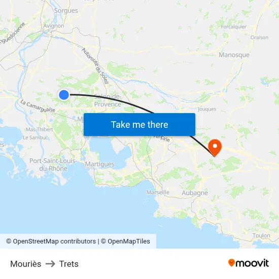 Mouriès to Trets map