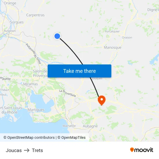 Joucas to Trets map