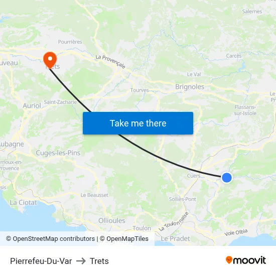 Pierrefeu-Du-Var to Trets map