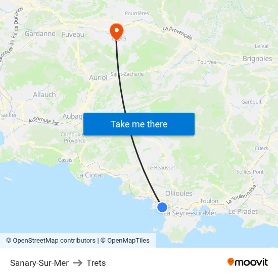 Sanary-Sur-Mer to Trets map