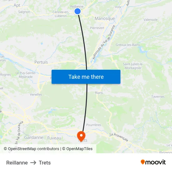 Reillanne to Trets map