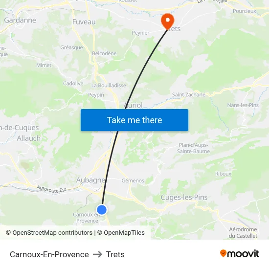 Carnoux-En-Provence to Trets map