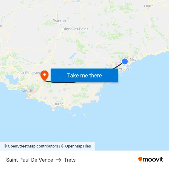 Saint-Paul-De-Vence to Trets map