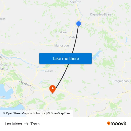 Les Mées to Trets map