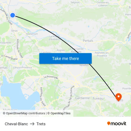 Cheval-Blanc to Trets map