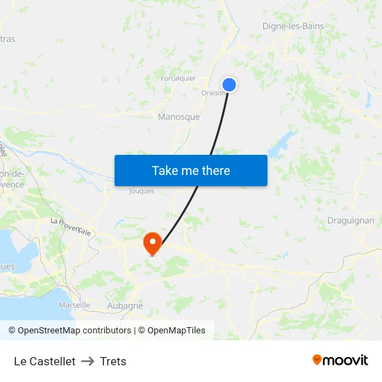 Le Castellet to Trets map