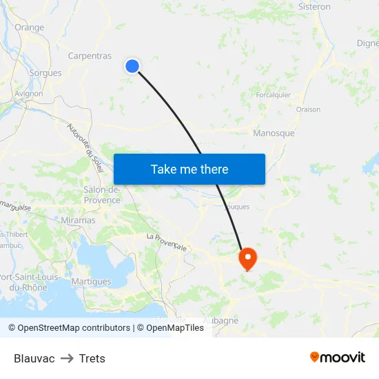 Blauvac to Trets map