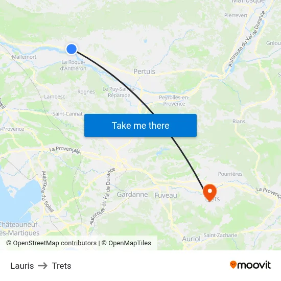 Lauris to Trets map