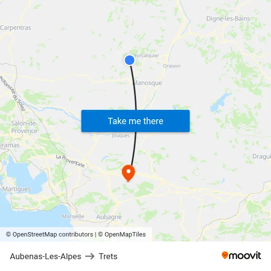 Aubenas-Les-Alpes to Trets map