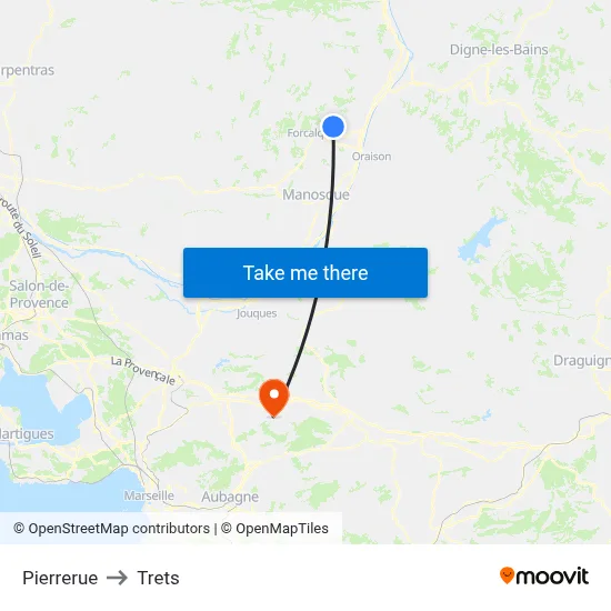 Pierrerue to Trets map