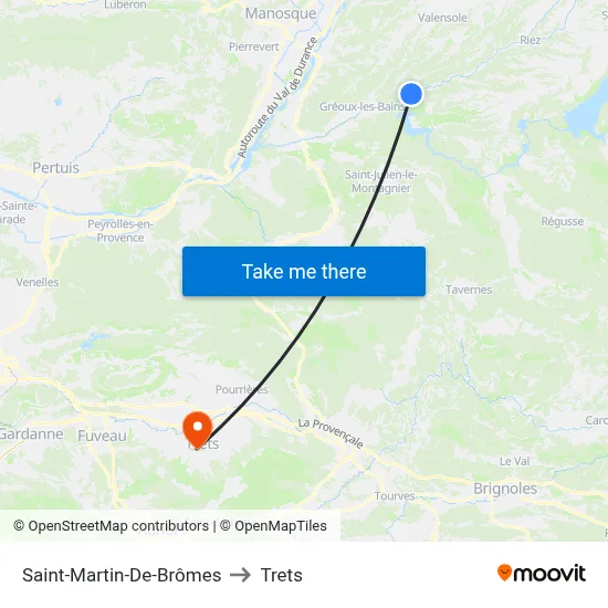 Saint-Martin-De-Brômes to Trets map