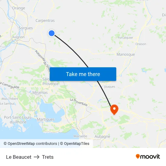 Le Beaucet to Trets map