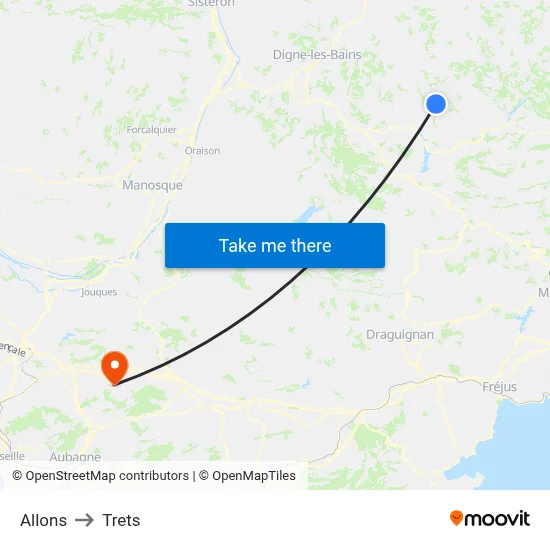 Allons to Trets map