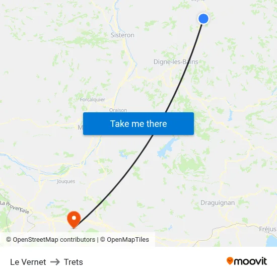 Le Vernet to Trets map