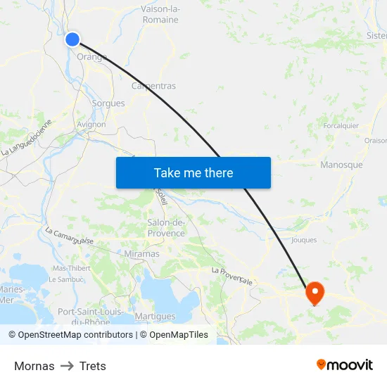 Mornas to Trets map